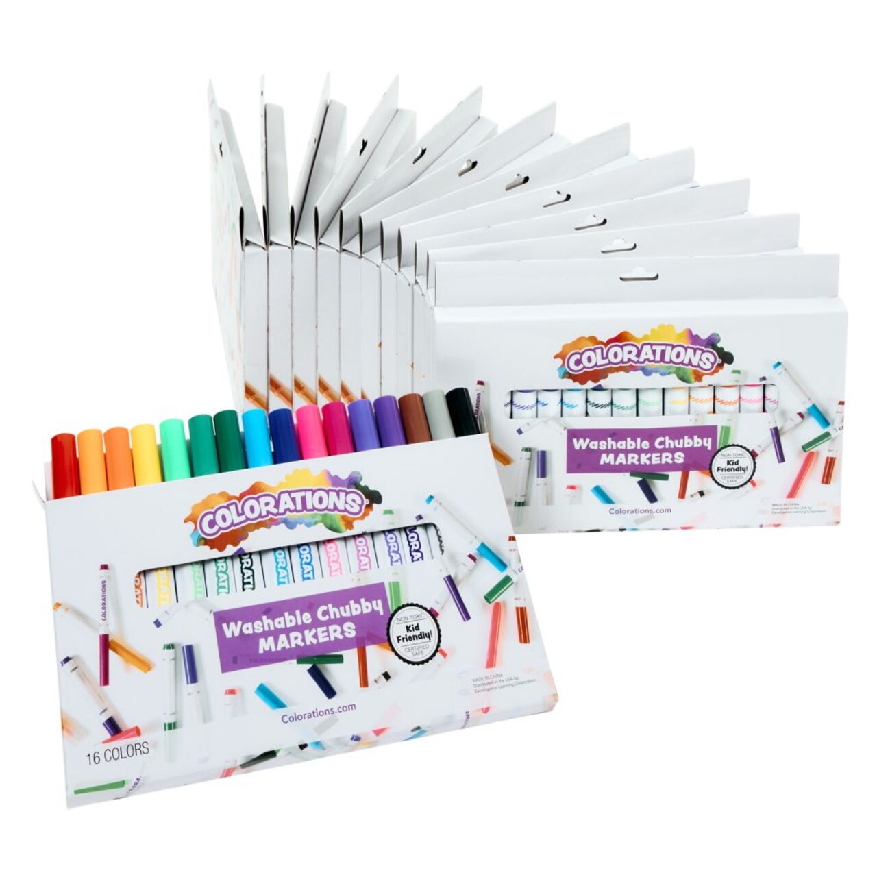 Colorations Chubby Markers - 12 Packs, 16 Colors Each, Set of 192 Total - Bulk School Supplies, Individual Boxes for Kids, Party Favors